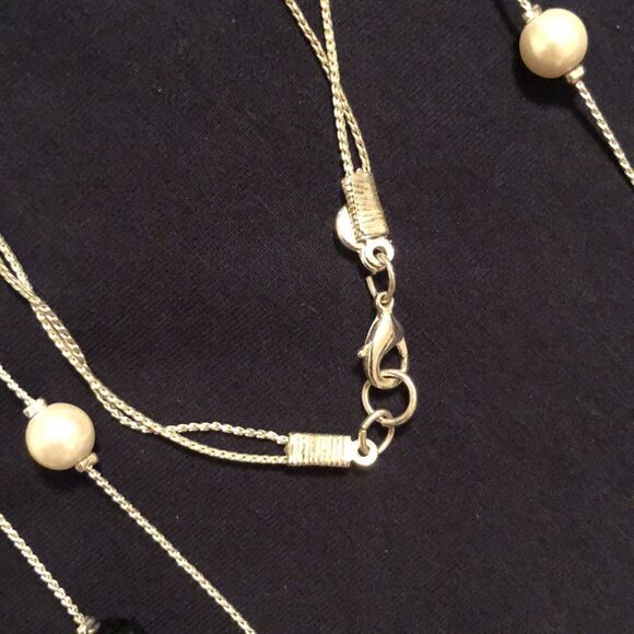 Beautiful Double Strand Sterling Silver Necklace Black Beads and Pearls - Picture 2 of 4